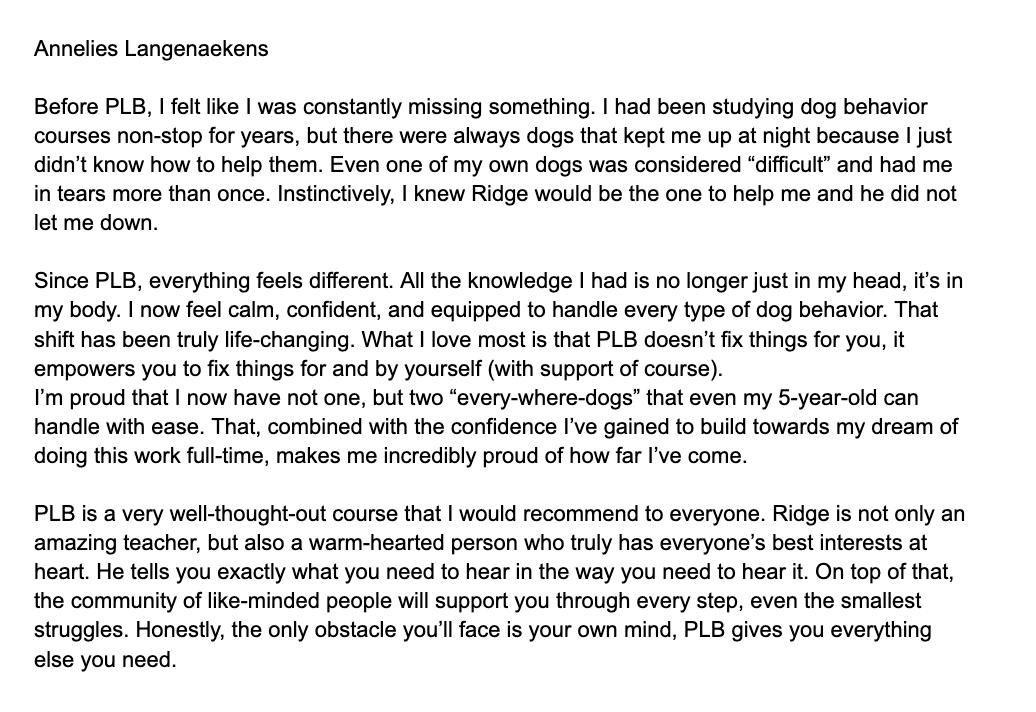 Annelies Langenaekens' written testimonial