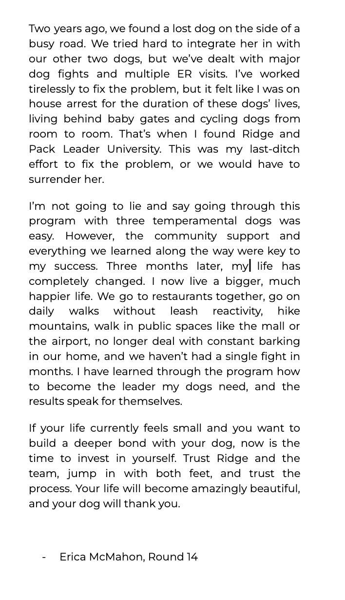 Erica McMahon's written testimonial